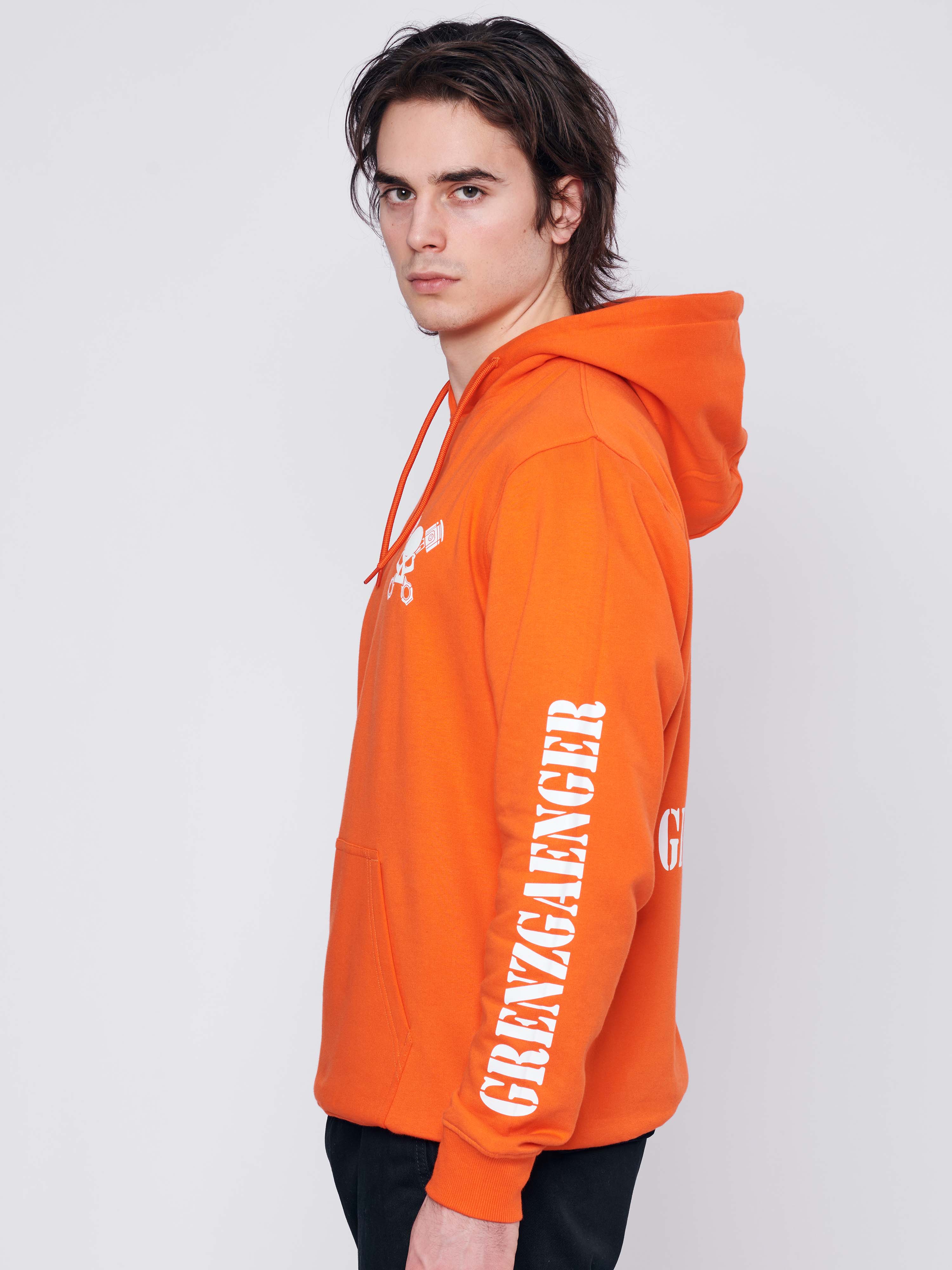 Skull Hoodie Men Orange - Image 3